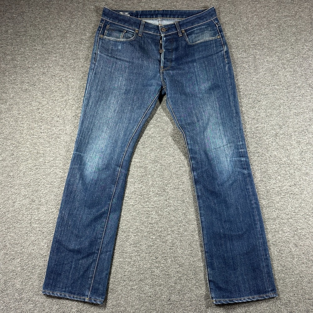 G-star raw 3301 straight denim jeans men 33x32 (fits 34x30) button fly med wash
